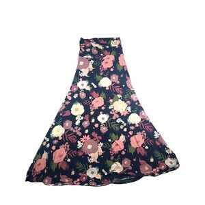 LuLaRoe Sz 2XS Blue Flowy A Line Floral Wide Elastic Waist  Boho Vacation Skirt